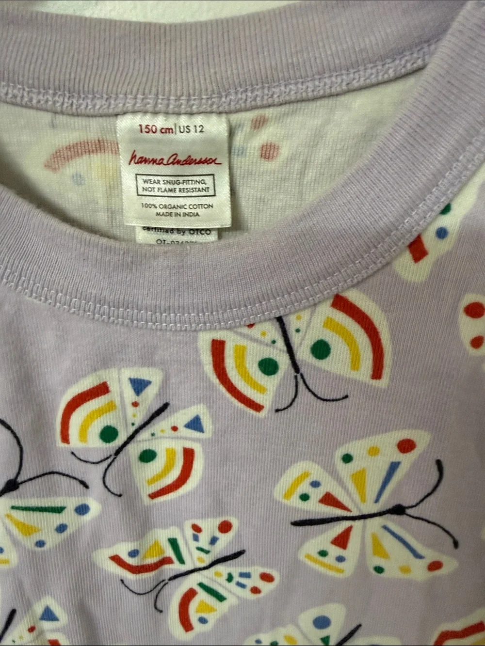 Hanna Andersson Lavender Short Sleeve Tee with Rainbow Butterflies